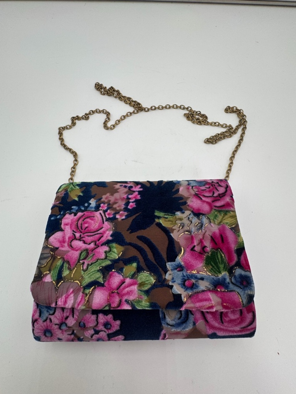 Jessica McClintock Floral Crossbody Bag Vintage Evening Purse Gold Chain